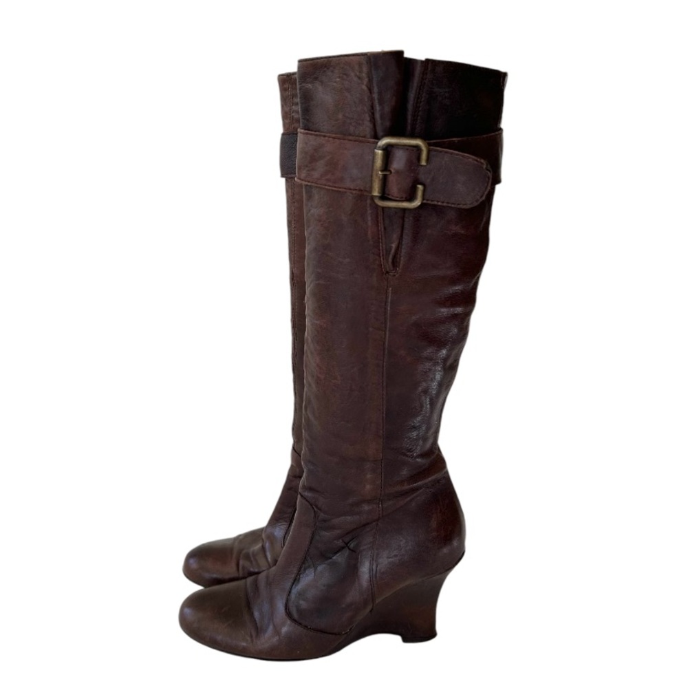 Massimo Baldi Wedge Heel Tall Leather Boots in Brown